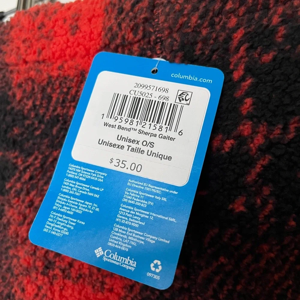Columbia NWT Unisex West bend sherpa fleece Gaiter Red black one size men’s